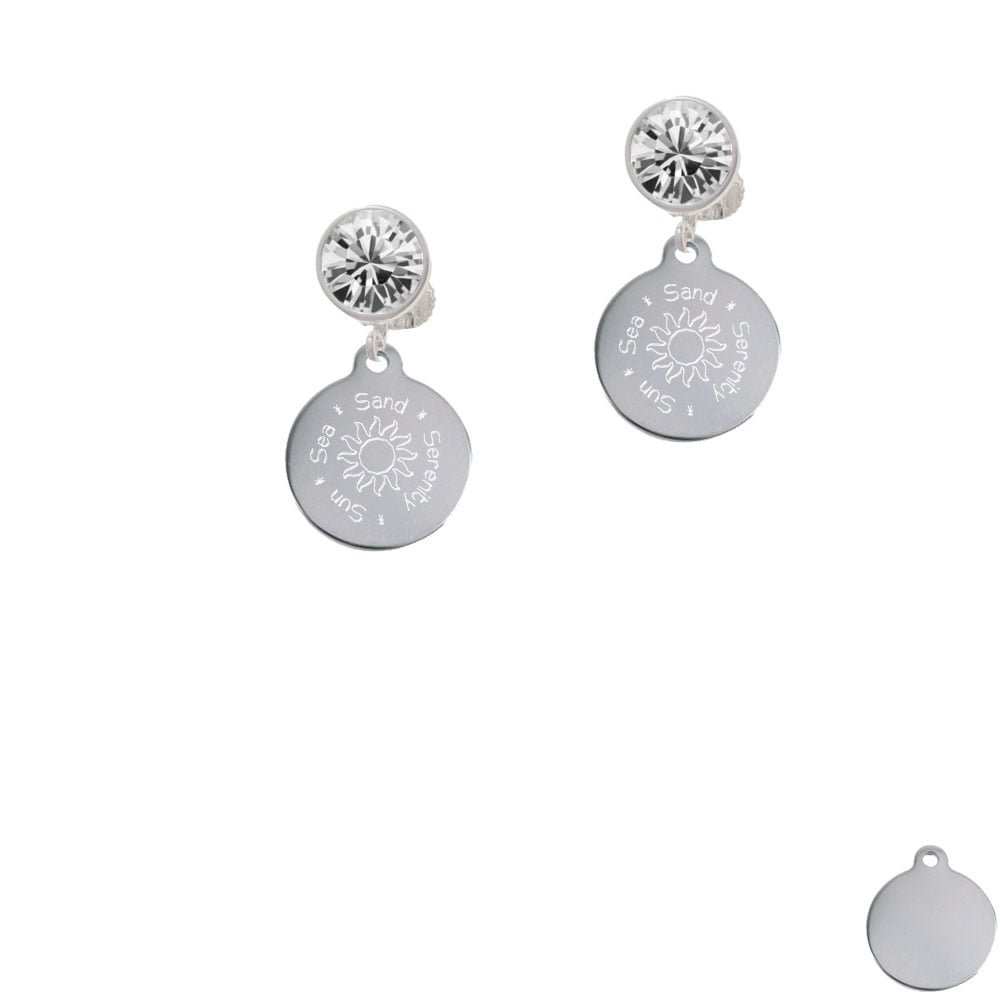 Engraved Sun Sea Sand Crystal Clip On Earrings Image 1