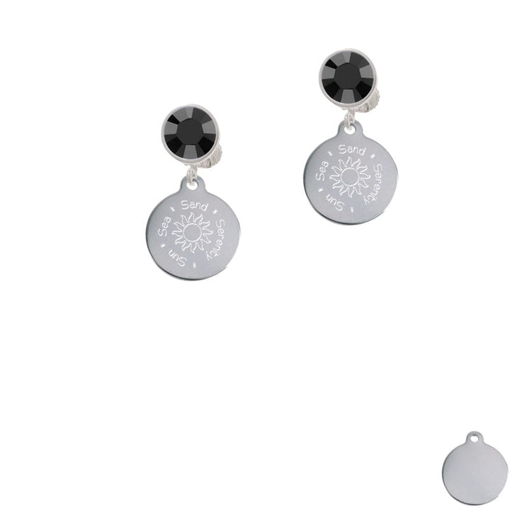 Engraved Sun Sea Sand Crystal Clip On Earrings Image 1