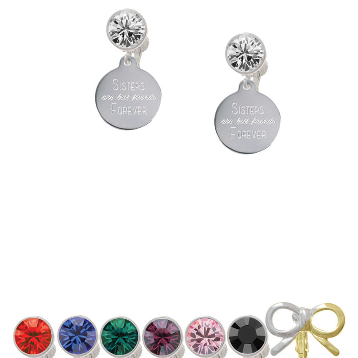 Engraved Sisters are Best Friends Crystal Clip On Earrings Image 1