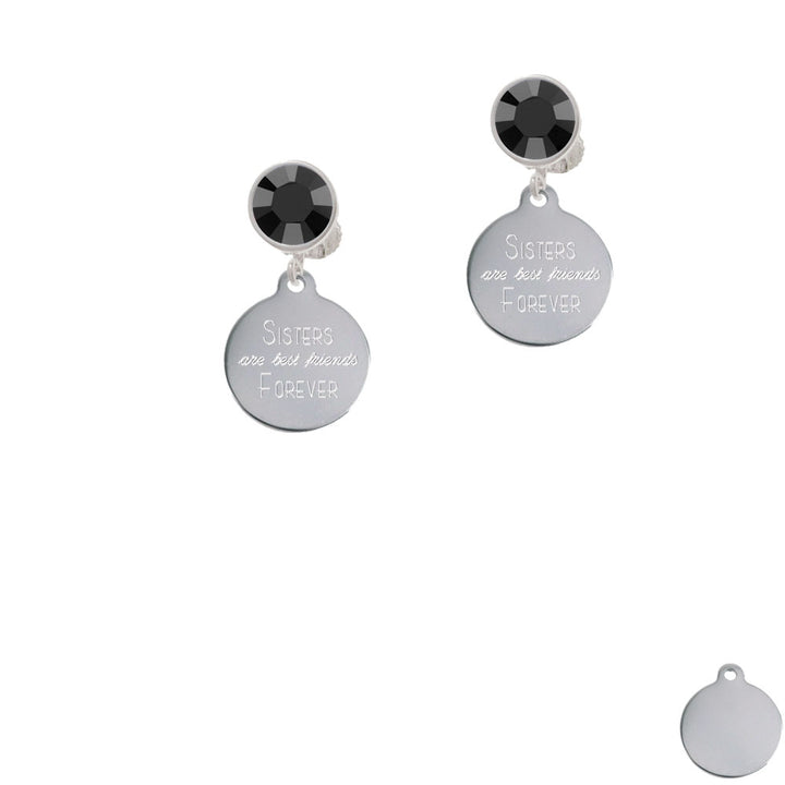 Engraved Sisters are Best Friends Crystal Clip On Earrings Image 3