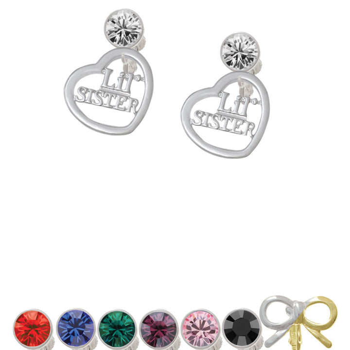 3/4 Lil Sister Cutout Open Heart Crystal Clip On Earrings Image 1