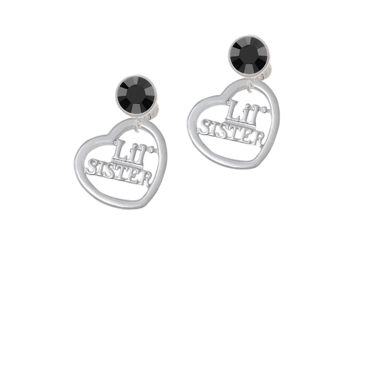 3/4 Lil Sister Cutout Open Heart Crystal Clip On Earrings Image 3