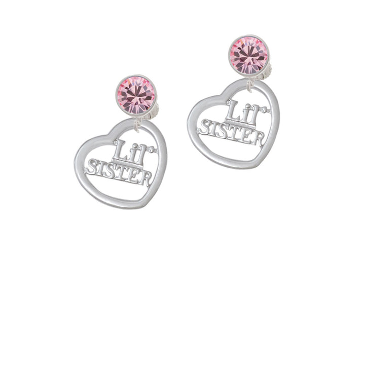 3/4 Lil Sister Cutout Open Heart Crystal Clip On Earrings Image 4