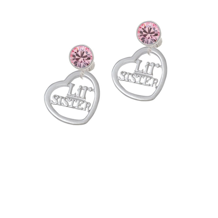 3/4 Lil Sister Cutout Open Heart Crystal Clip On Earrings Image 1