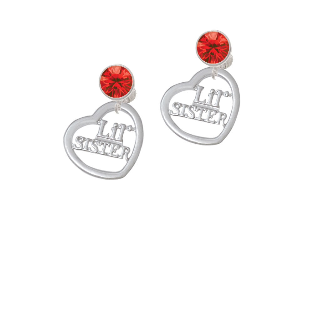 3/4 Lil Sister Cutout Open Heart Crystal Clip On Earrings Image 4