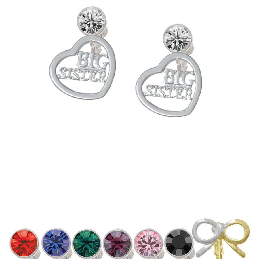 3/4 Big Sister Cutout Open Heart Crystal Clip On Earrings Image 1