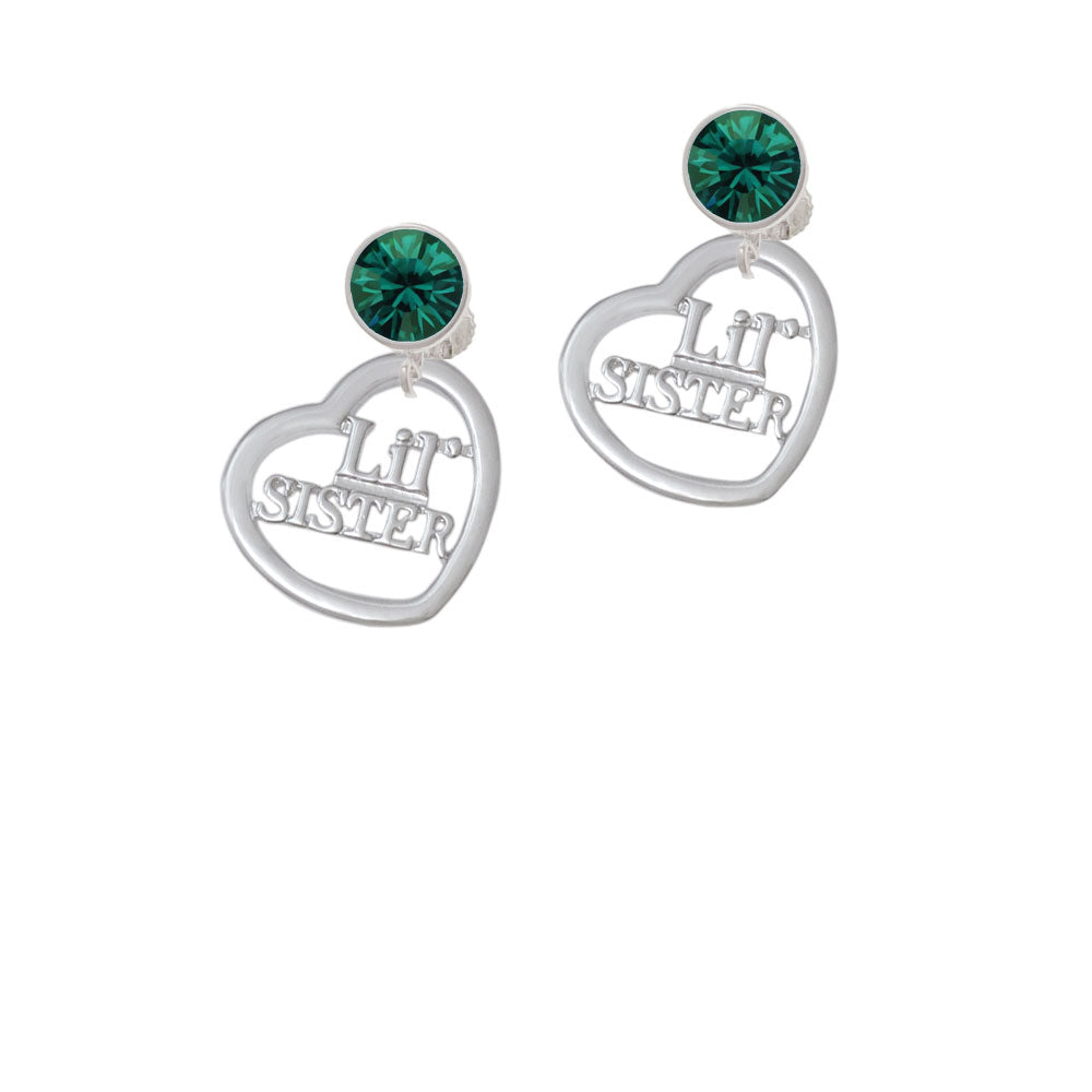 3/4 Lil Sister Cutout Open Heart Crystal Clip On Earrings Image 6