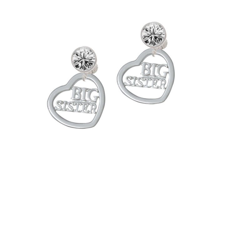 3/4 Big Sister Cutout Open Heart Crystal Clip On Earrings Image 2