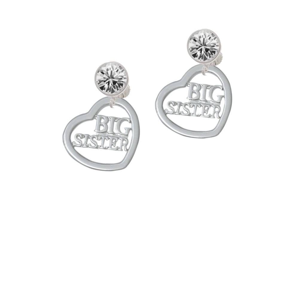 3/4 Big Sister Cutout Open Heart Crystal Clip On Earrings Image 1