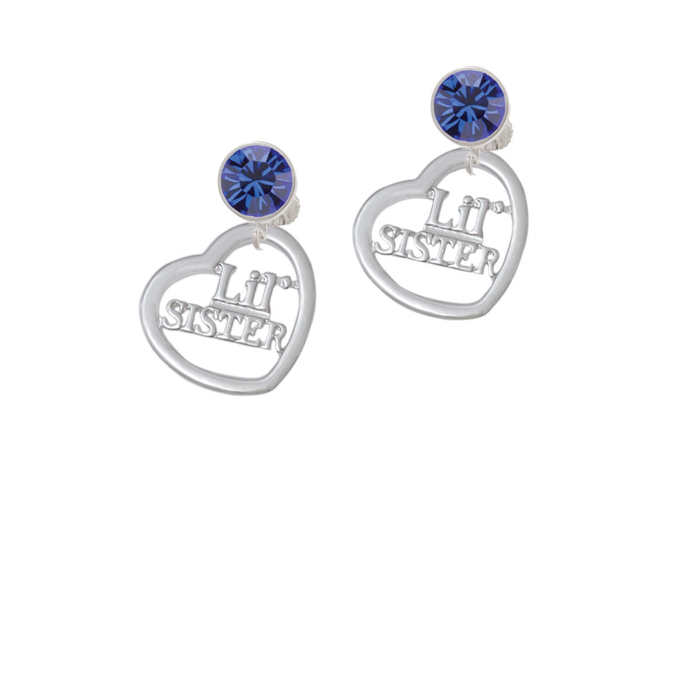 3/4 Lil Sister Cutout Open Heart Crystal Clip On Earrings Image 7