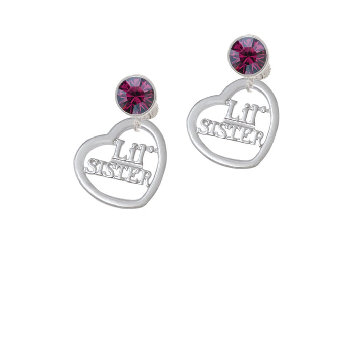 3/4 Lil Sister Cutout Open Heart Crystal Clip On Earrings Image 8