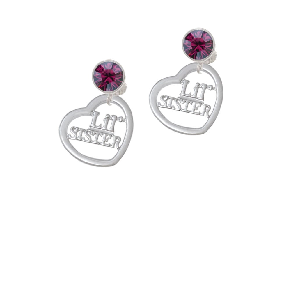 3/4 Lil Sister Cutout Open Heart Crystal Clip On Earrings Image 1