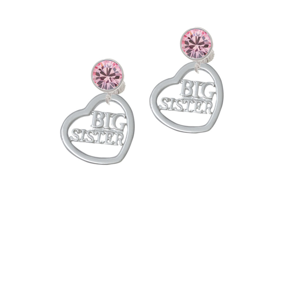 3/4 Big Sister Cutout Open Heart Crystal Clip On Earrings Image 4