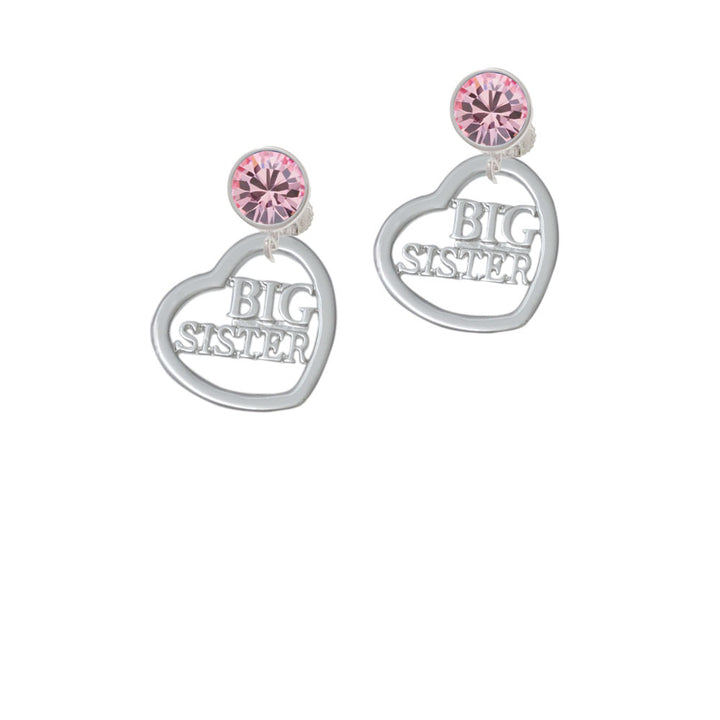 3/4 Big Sister Cutout Open Heart Crystal Clip On Earrings Image 4