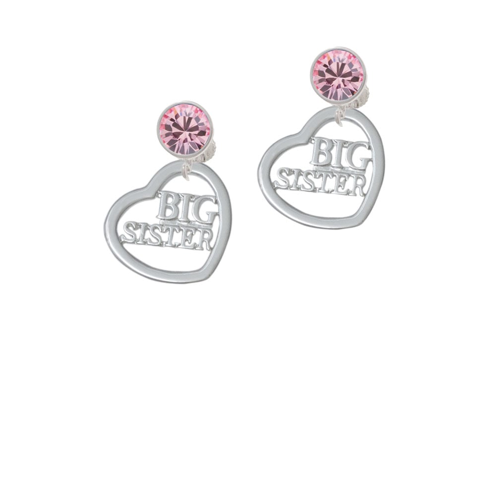 3/4 Big Sister Cutout Open Heart Crystal Clip On Earrings Image 1