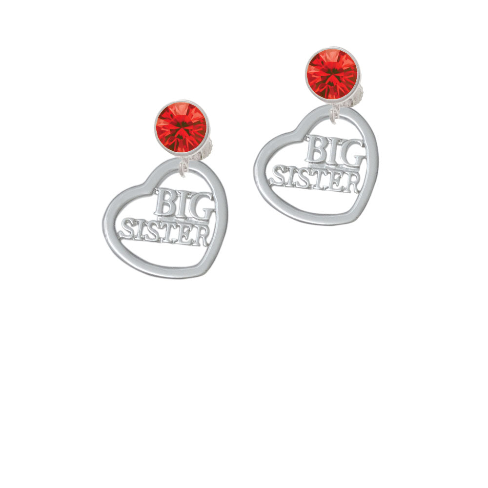 3/4 Big Sister Cutout Open Heart Crystal Clip On Earrings Image 4