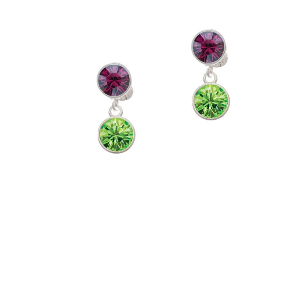 10mm Lime Green Crystal Drop Crystal Clip On Earrings Image 1