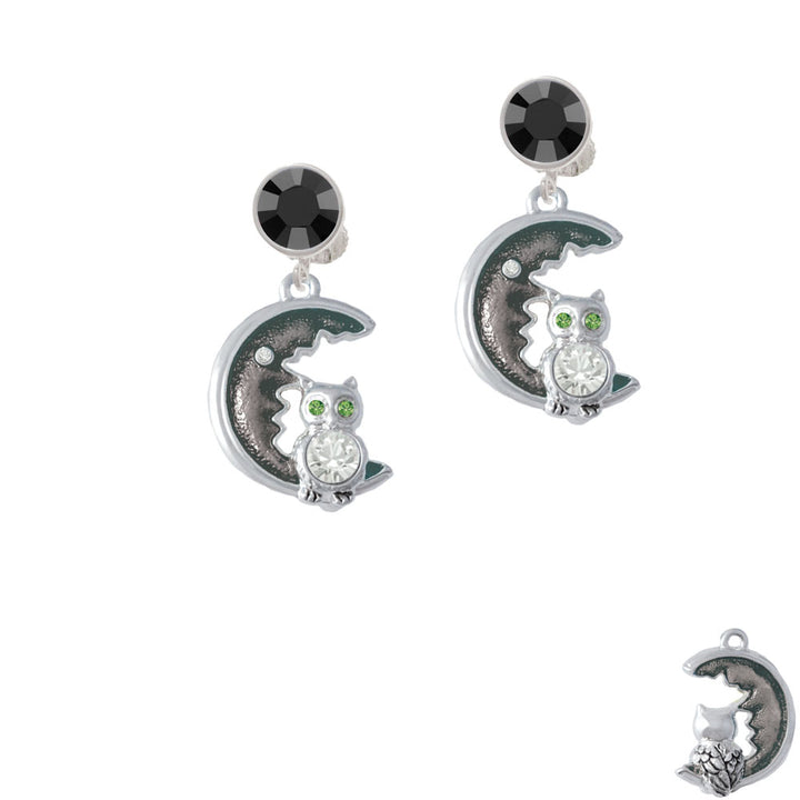 Large Crystal Owl Sitting on Black Moon Crystal Clip On Earrings Image 3