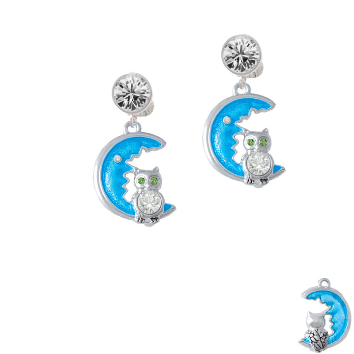 Large Clear Crystal Owl on Hot Blue Moon Crystal Clip On Earrings Image 2