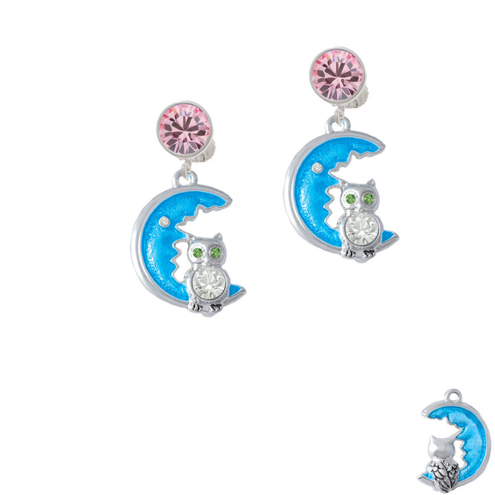 Large Clear Crystal Owl on Hot Blue Moon Crystal Clip On Earrings Image 4