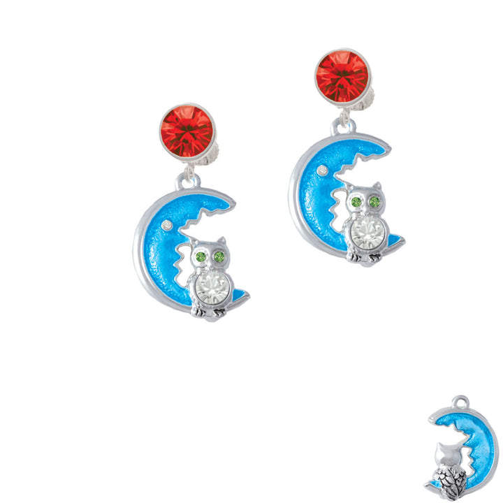 Large Clear Crystal Owl on Hot Blue Moon Crystal Clip On Earrings Image 4