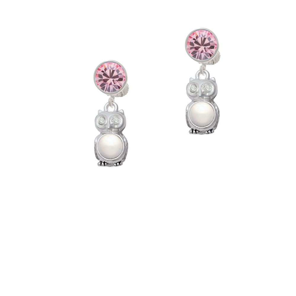 3-D Imitation Pearl and Clear Crystal Owl Crystal Clip On Earrings Image 4