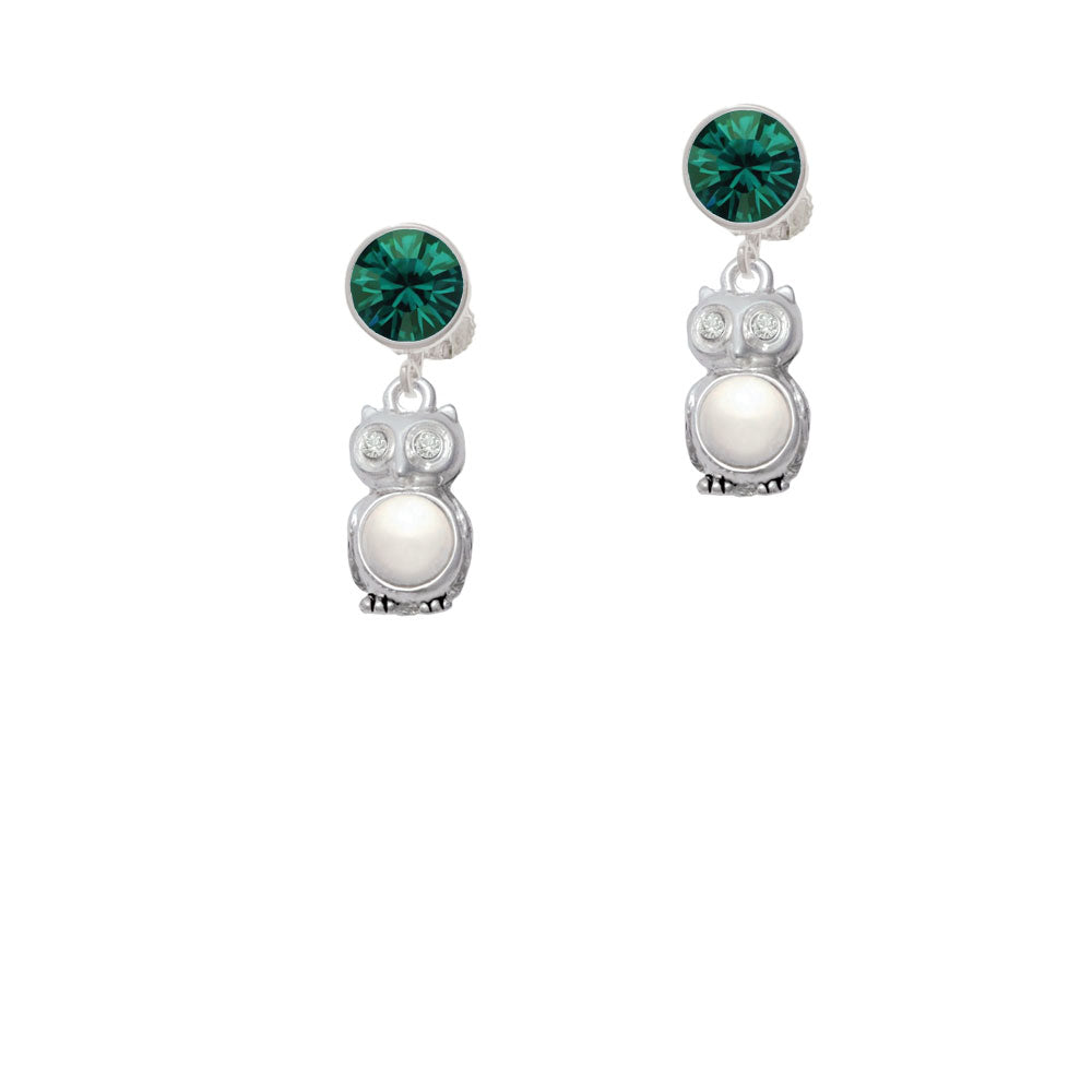 3-D Imitation Pearl and Clear Crystal Owl Crystal Clip On Earrings Image 6