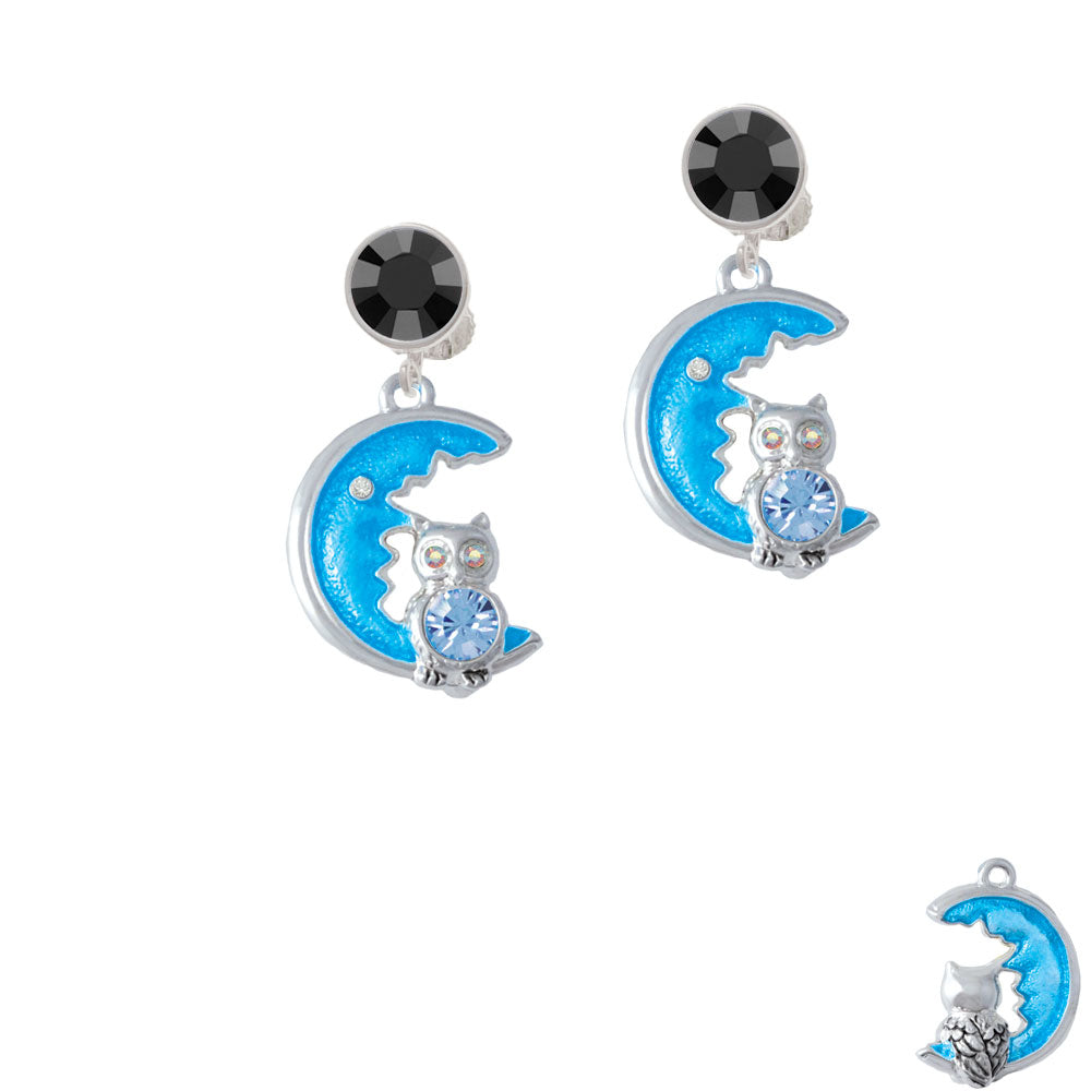 Large Blue Owl on Hot Blue Moon Crystal Clip On Earrings Image 3