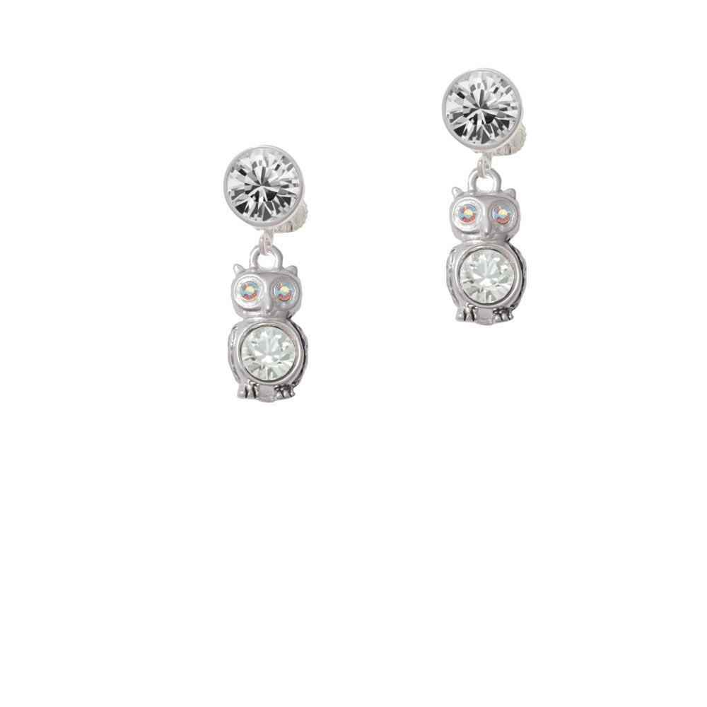 3-D Clear AB Crystal Owl Crystal Clip On Earrings Image 2