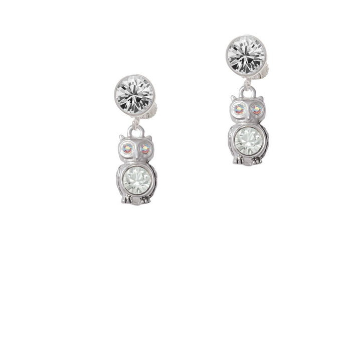 3-D Clear AB Crystal Owl Crystal Clip On Earrings Image 2