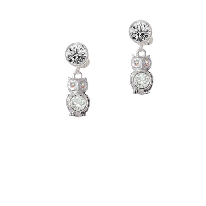 3-D Clear AB Crystal Owl Crystal Clip On Earrings Image 1