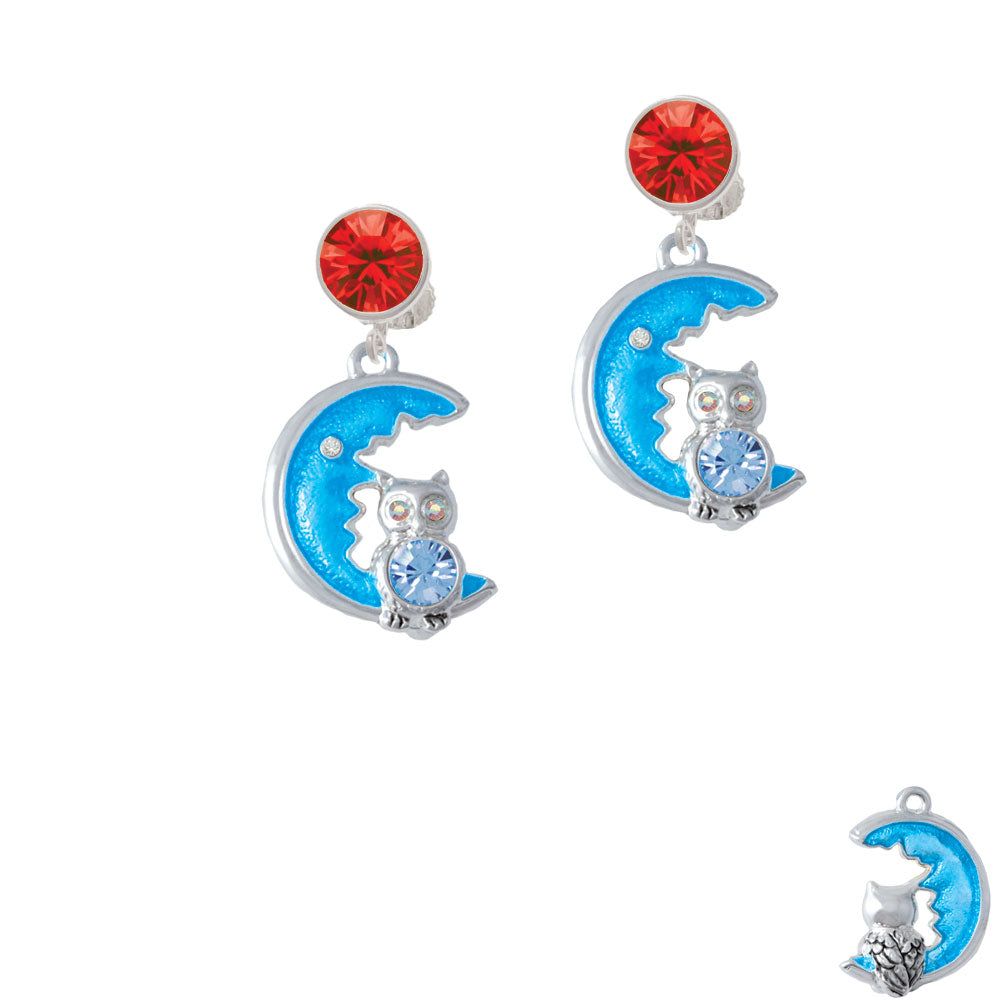 Large Blue Owl on Hot Blue Moon Crystal Clip On Earrings Image 4