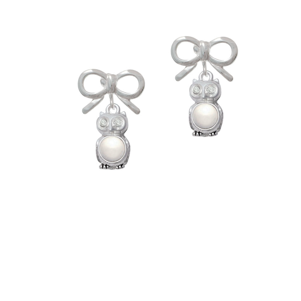 3-D Imitation Pearl and Clear Crystal Owl Crystal Clip On Earrings Image 9