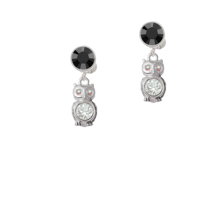 3-D Clear AB Crystal Owl Crystal Clip On Earrings Image 1