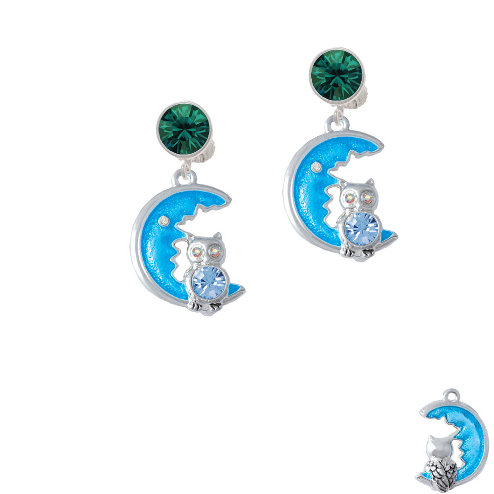 Large Blue Owl on Hot Blue Moon Crystal Clip On Earrings Image 6