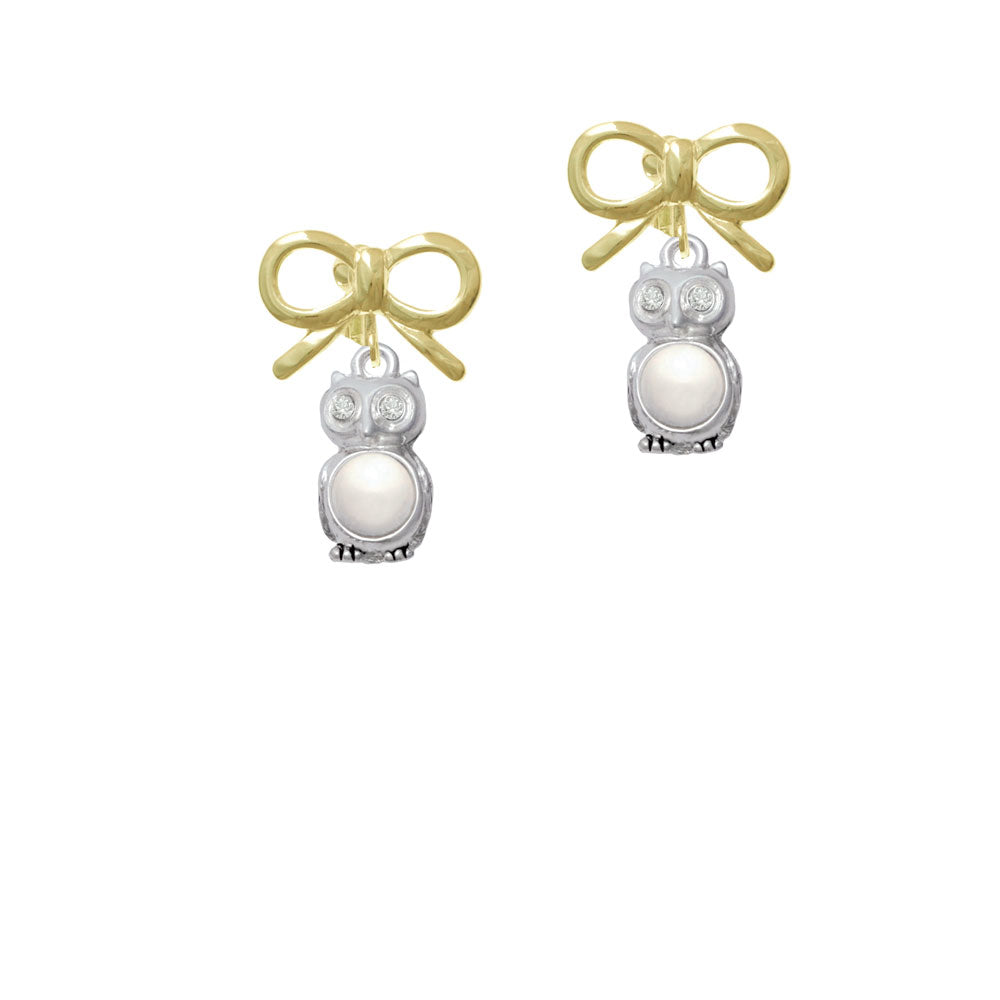 3-D Imitation Pearl and Clear Crystal Owl Crystal Clip On Earrings Image 10