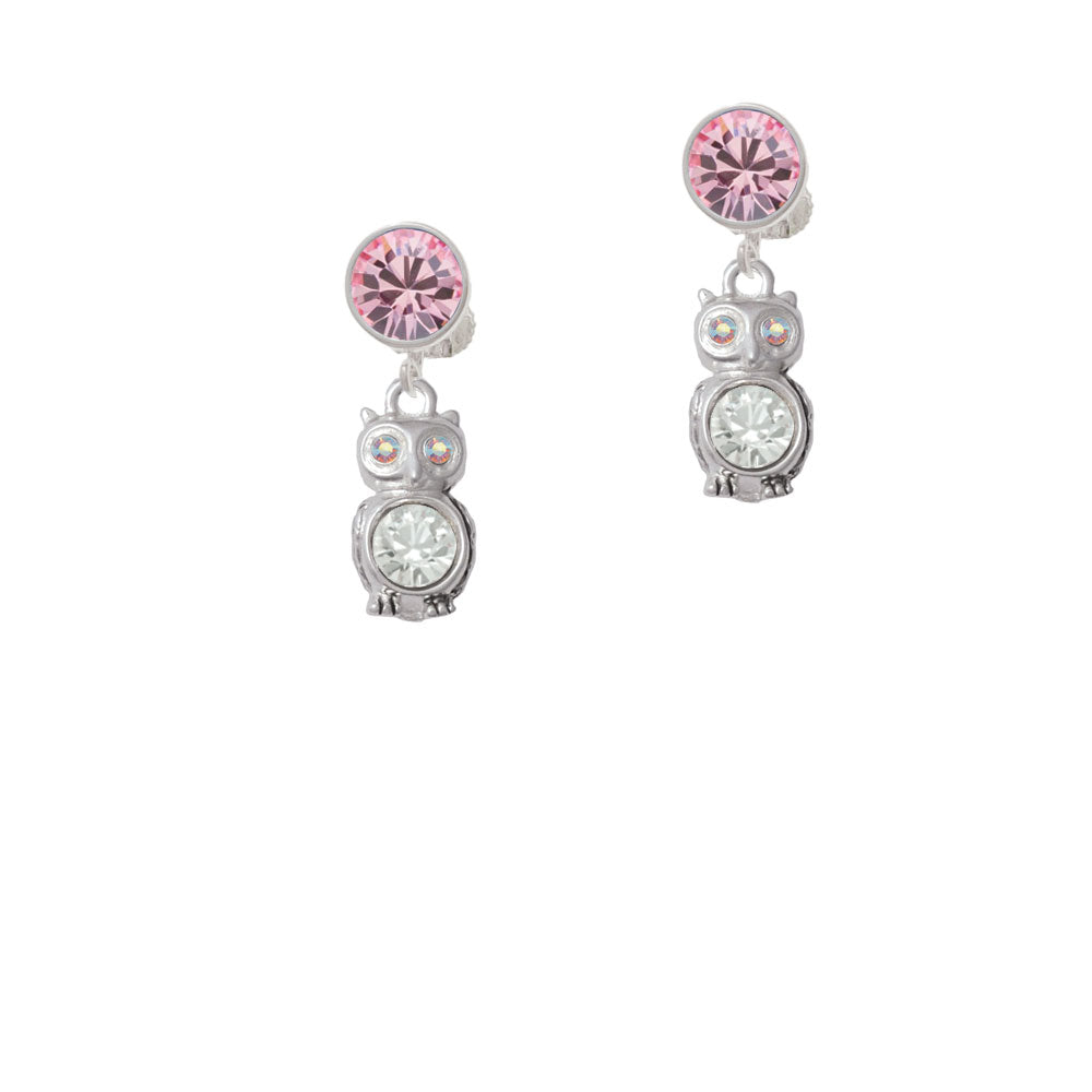 3-D Clear AB Crystal Owl Crystal Clip On Earrings Image 4