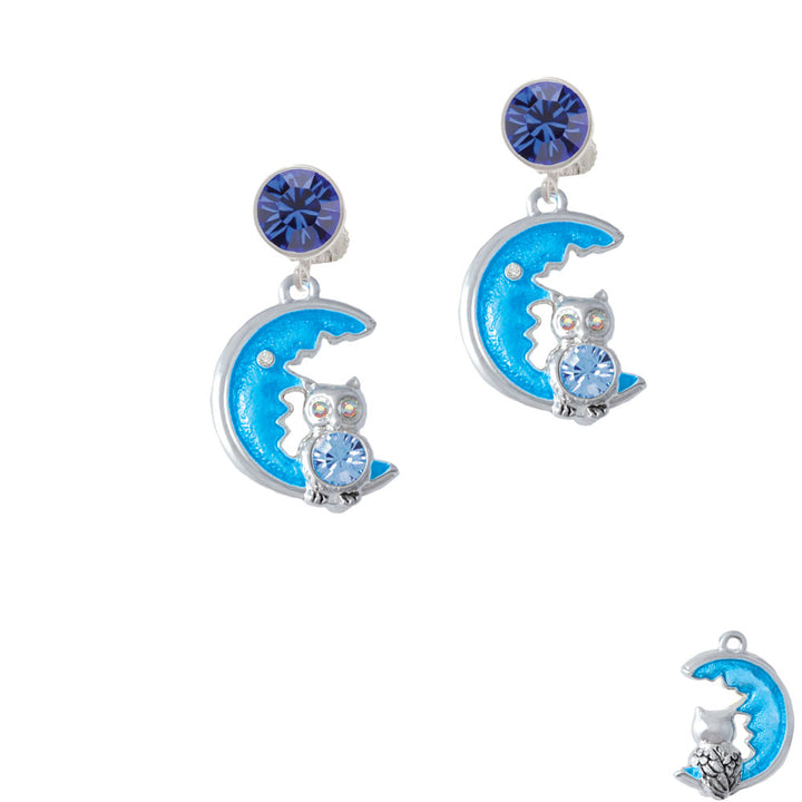 Large Blue Owl on Hot Blue Moon Crystal Clip On Earrings Image 7