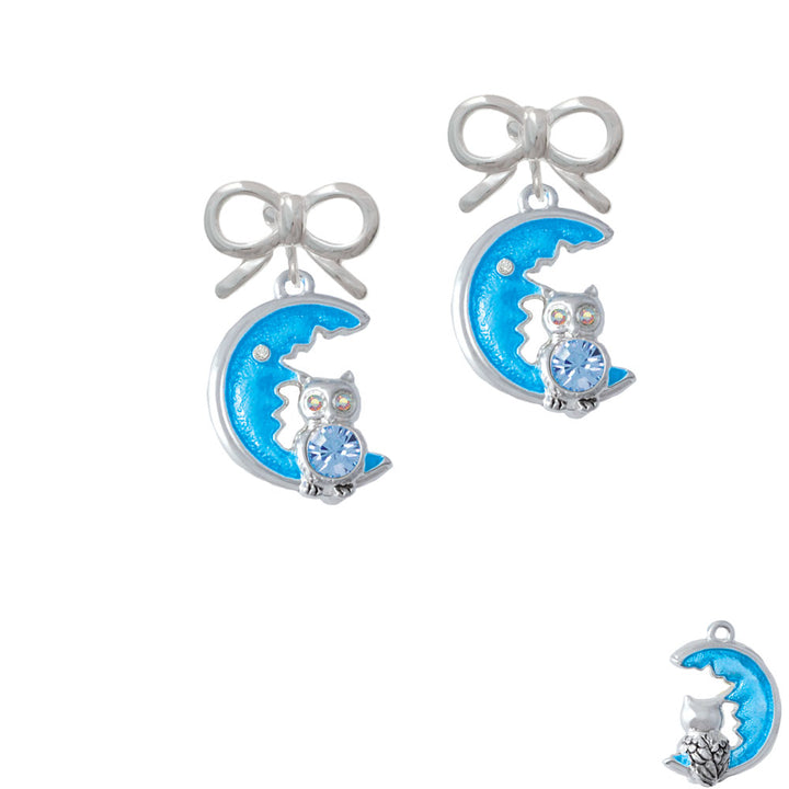 Large Blue Owl on Hot Blue Moon Crystal Clip On Earrings Image 9