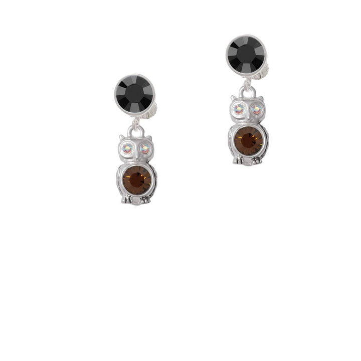 3-D Brown and AB Crystal Owl Crystal Clip On Earrings Image 3