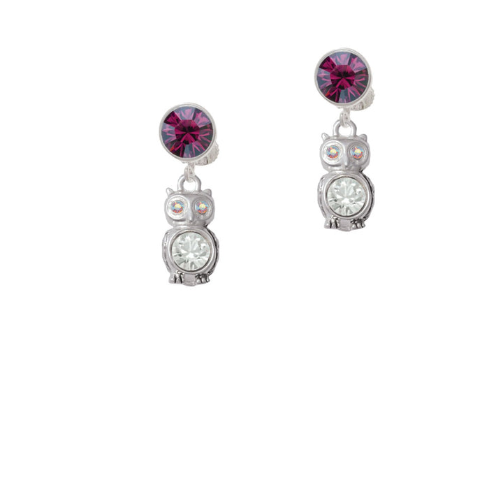 3-D Clear AB Crystal Owl Crystal Clip On Earrings Image 8