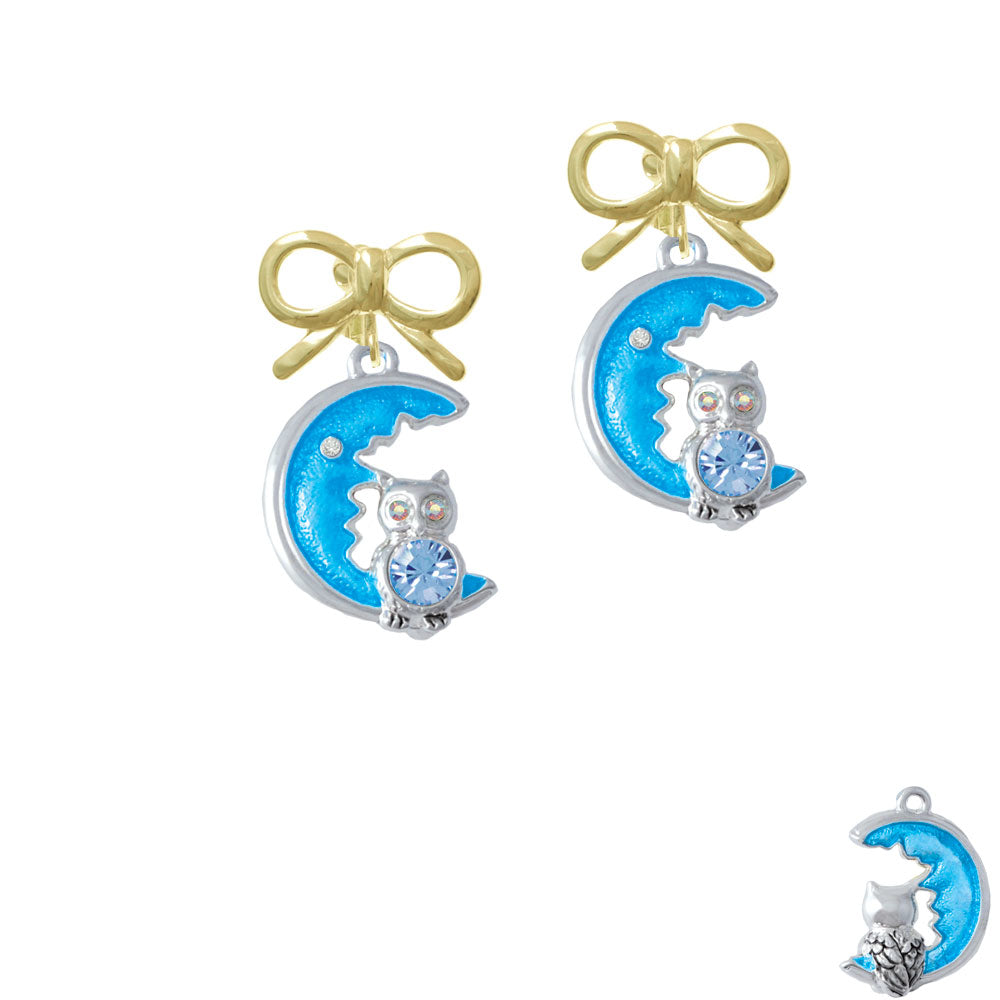 Large Blue Owl on Hot Blue Moon Crystal Clip On Earrings Image 10