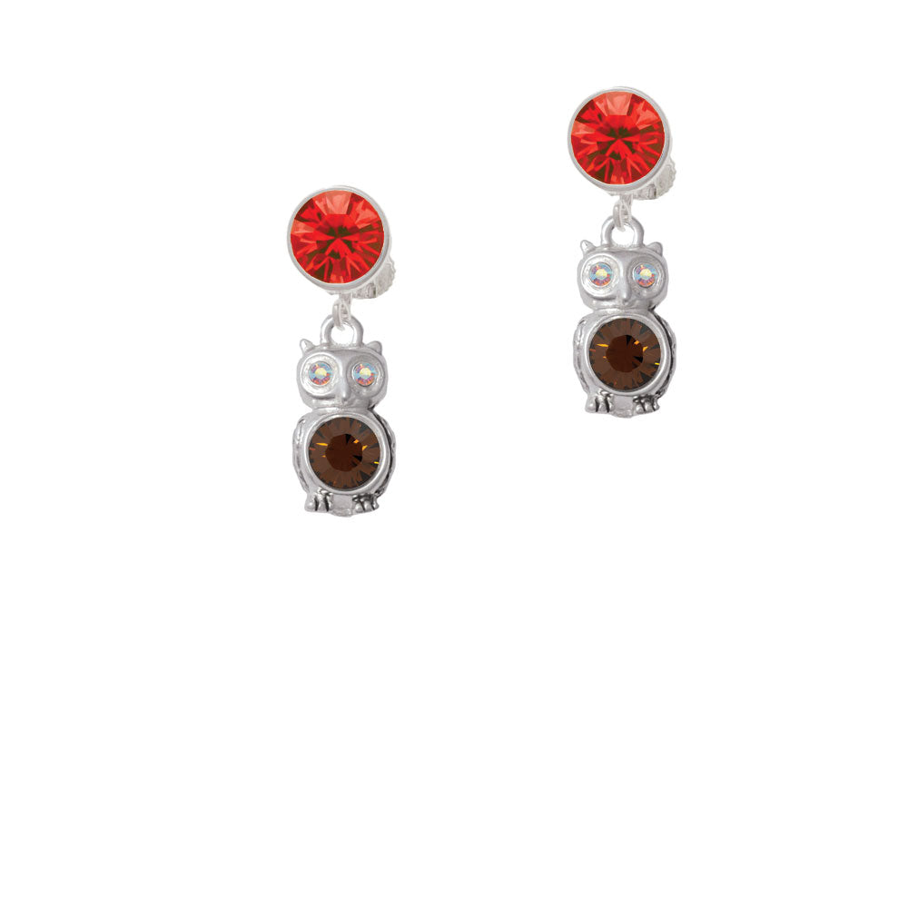 3-D Brown and AB Crystal Owl Crystal Clip On Earrings Image 4