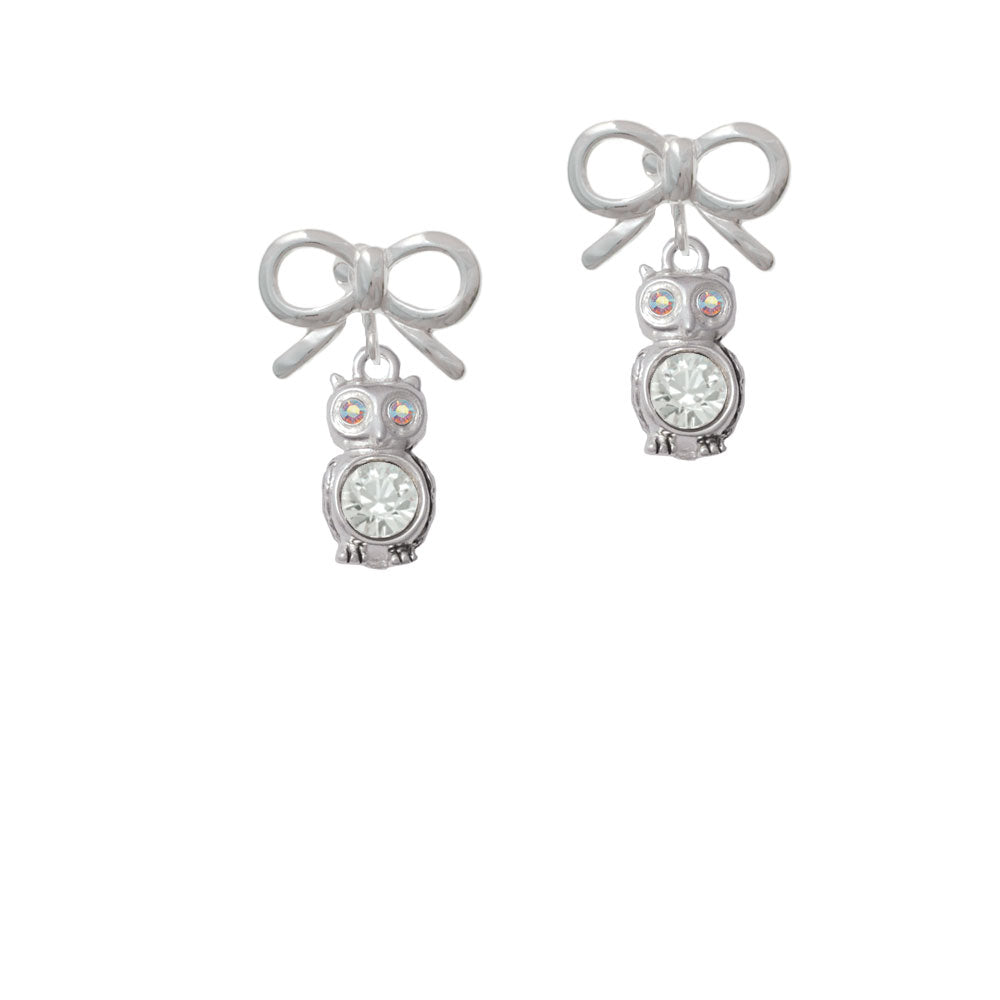 3-D Clear AB Crystal Owl Crystal Clip On Earrings Image 9