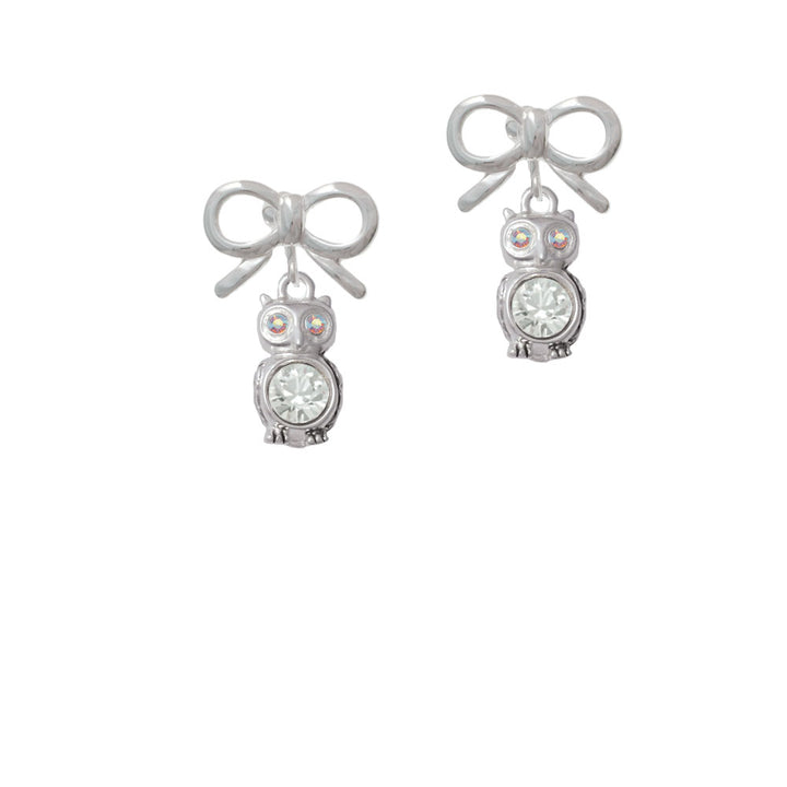 3-D Clear AB Crystal Owl Crystal Clip On Earrings Image 9