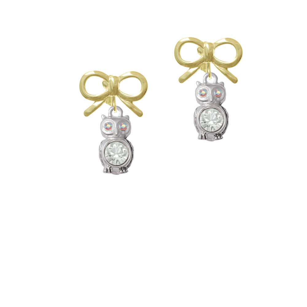 3-D Clear AB Crystal Owl Crystal Clip On Earrings Image 10