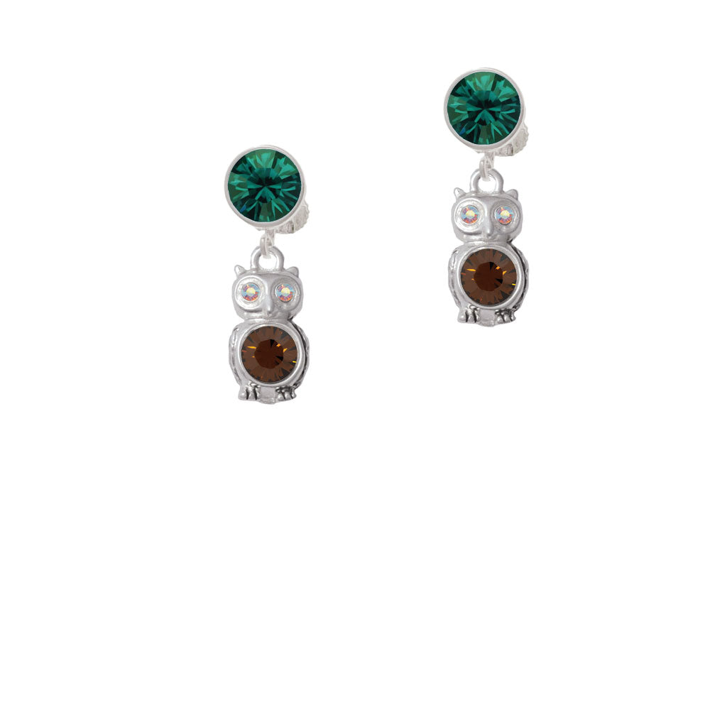 3-D Brown and AB Crystal Owl Crystal Clip On Earrings Image 6