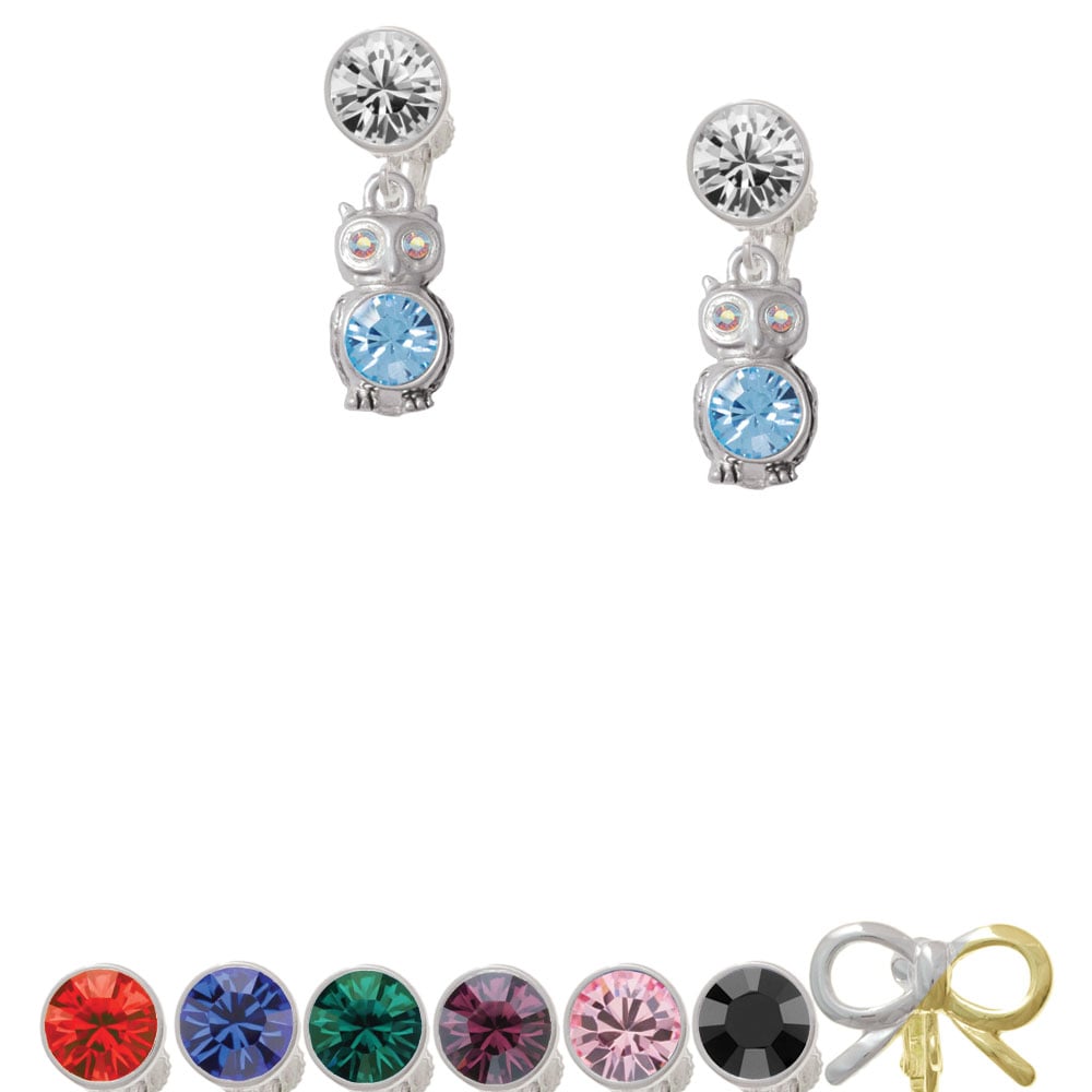 3-D Light Blue and AB Crystal Owl Crystal Clip On Earrings Image 1