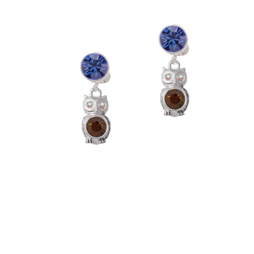 3-D Brown and AB Crystal Owl Crystal Clip On Earrings Image 7