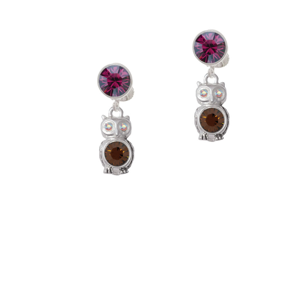 3-D Brown and AB Crystal Owl Crystal Clip On Earrings Image 8